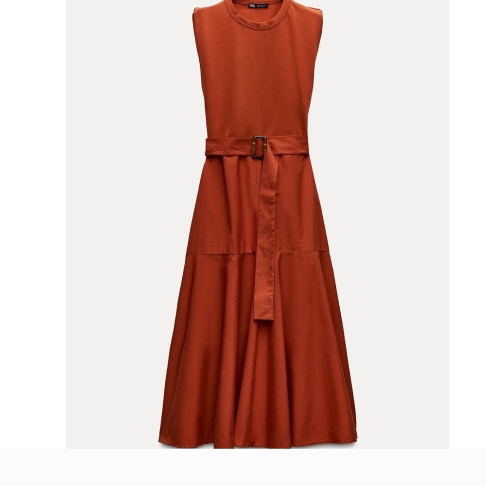 NWT Zara Vibrant Orange Midi Dress - Picture 8 of 8